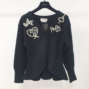 ALEXANDER MCQUEEN 2022 black logo beads embellished Sweater Sz.S